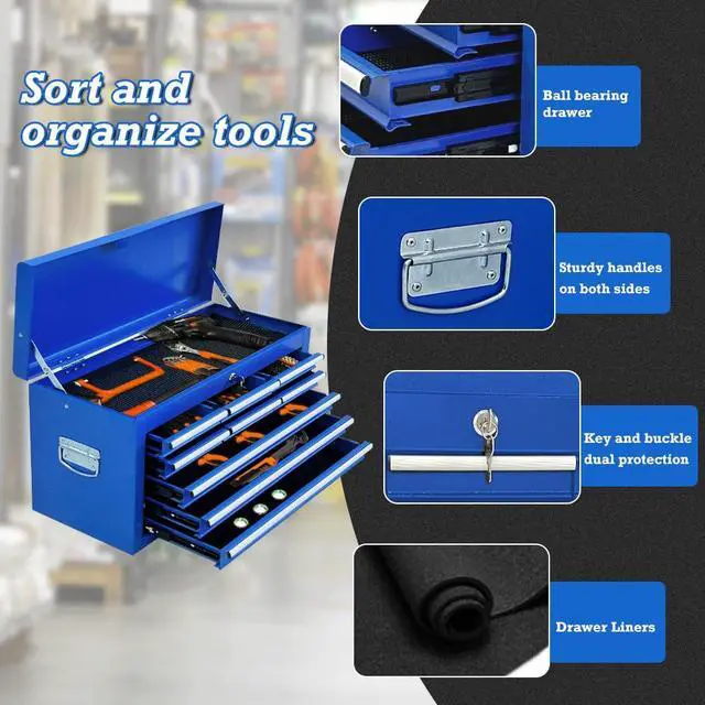 Alt view image 4 of 6 - 13 Drawers Tool Chest with Wheels,Large Capacity Tool Storage Cabinet with Removable Top Toolbox, Locking Mechanical Tool Cart with Liner,Suitable for Garages, Warehouses-Blue