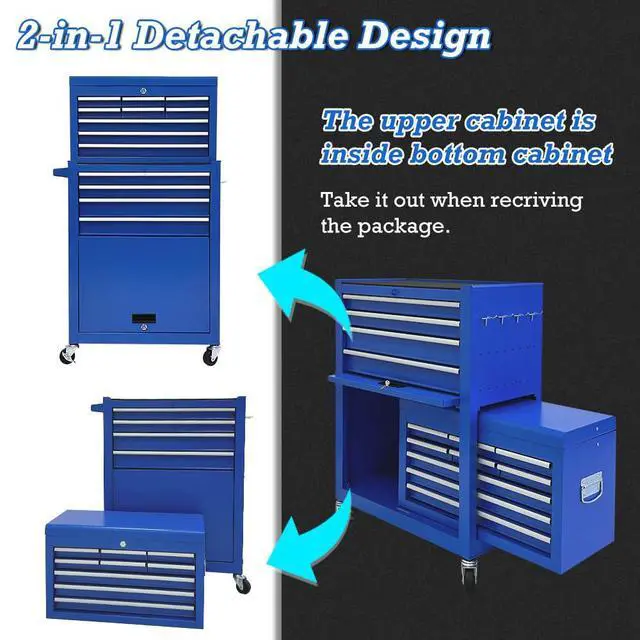 Alt view image 6 of 6 - 13 Drawers Tool Chest with Wheels,Large Capacity Tool Storage Cabinet with Removable Top Toolbox, Locking Mechanical Tool Cart with Liner,Suitable for Garages, Warehouses-Blue