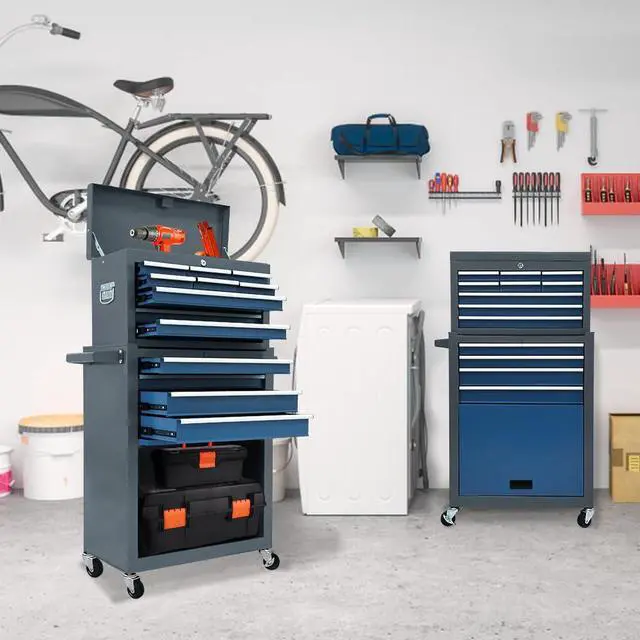Alt view image 2 of 6 - 13 Drawers Tool Chest with Wheels,Large Capacity Tool Storage Cabinet with Removable Top Toolbox, Locking Mechanical Tool Cart with Liner,Suitable for Garages, Warehouses-Blue&Grey