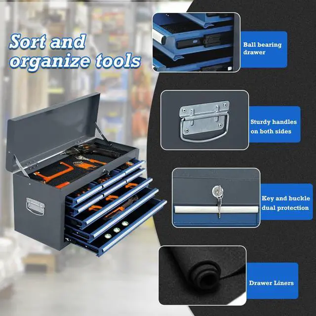 Alt view image 4 of 6 - 13 Drawers Tool Chest with Wheels,Large Capacity Tool Storage Cabinet with Removable Top Toolbox, Locking Mechanical Tool Cart with Liner,Suitable for Garages, Warehouses-Blue&Grey