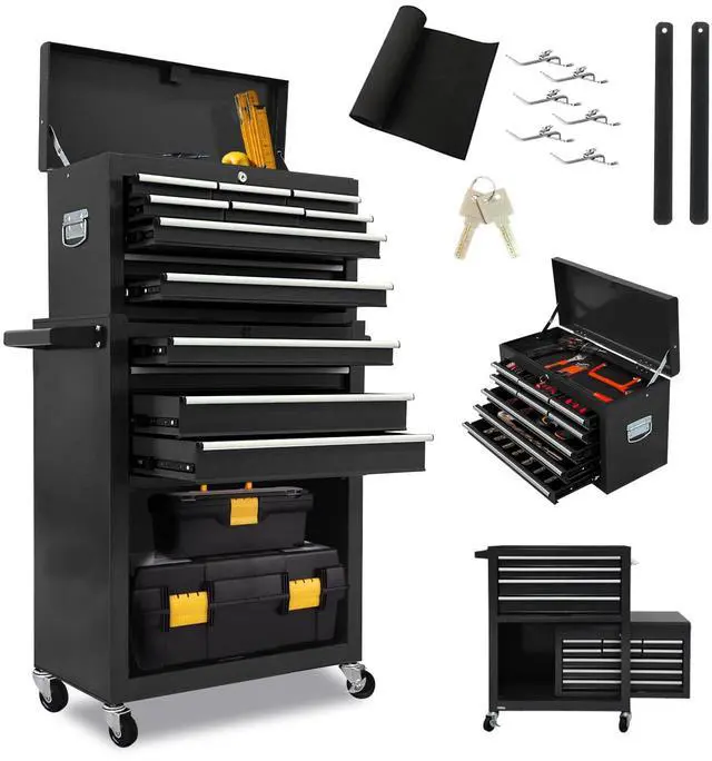 Main image of 13 Drawers Tool Chest with Wheels,Large Capacity Tool Storage Cabinet with Removable Top Toolbox, Locking Mechanical Tool Cart with Liner,Suitable for Garages, Warehouses-Black