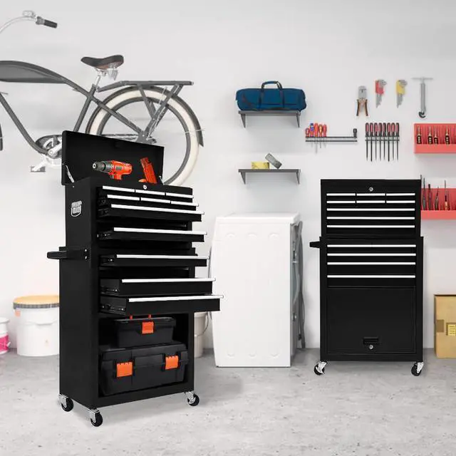 Alt view image 2 of 6 - 13 Drawers Tool Chest with Wheels,Large Capacity Tool Storage Cabinet with Removable Top Toolbox, Locking Mechanical Tool Cart with Liner,Suitable for Garages, Warehouses-Black
