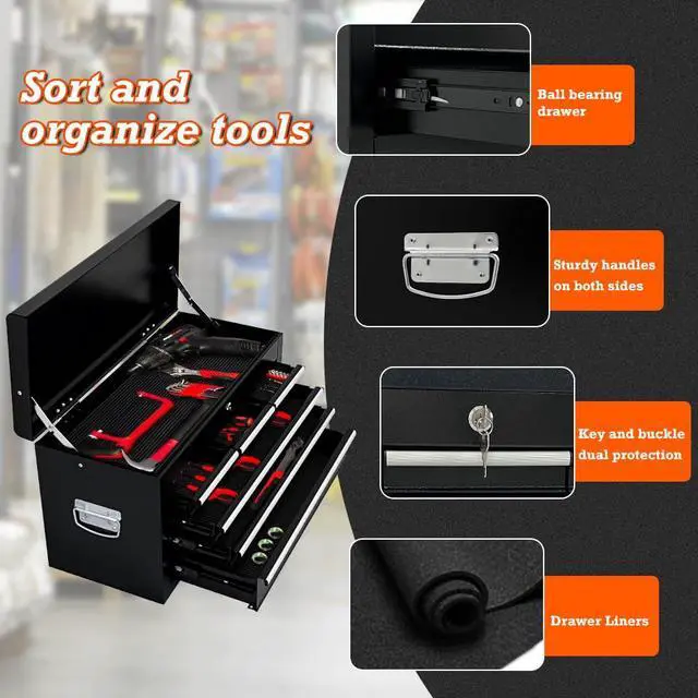 Alt view image 4 of 6 - 13 Drawers Tool Chest with Wheels,Large Capacity Tool Storage Cabinet with Removable Top Toolbox, Locking Mechanical Tool Cart with Liner,Suitable for Garages, Warehouses-Black