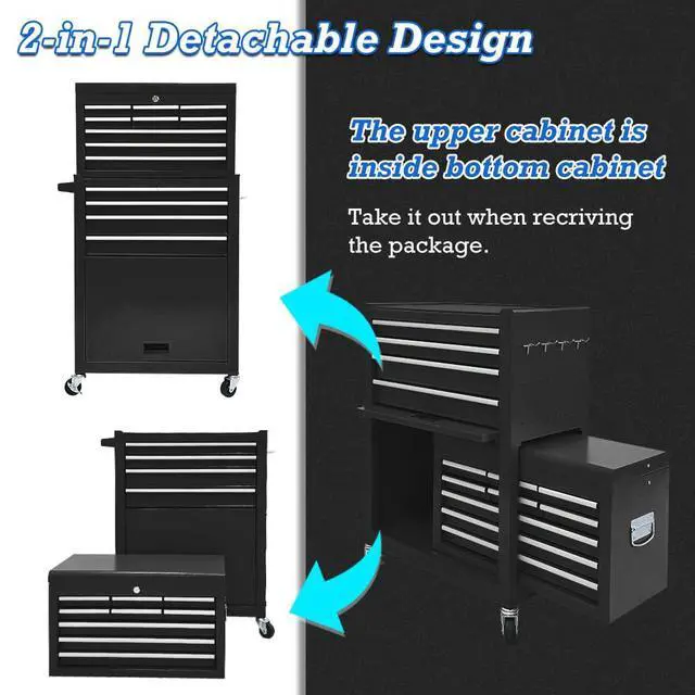 Alt view image 6 of 6 - 13 Drawers Tool Chest with Wheels,Large Capacity Tool Storage Cabinet with Removable Top Toolbox, Locking Mechanical Tool Cart with Liner,Suitable for Garages, Warehouses-Black