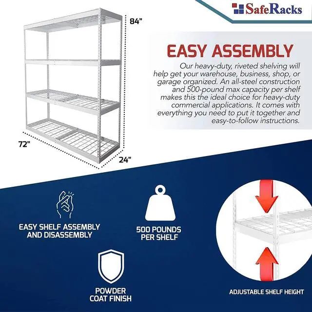 Alt view image 2 of 5 - Garage Shelving Unit - Storage Shelf That Holds 500 Pounds Per Shelf Rack - All Steel Shelves for Storage - Easy to Assemble Shelving Storage, Garage Shelf, Hammertone (24" x 72" x 84")