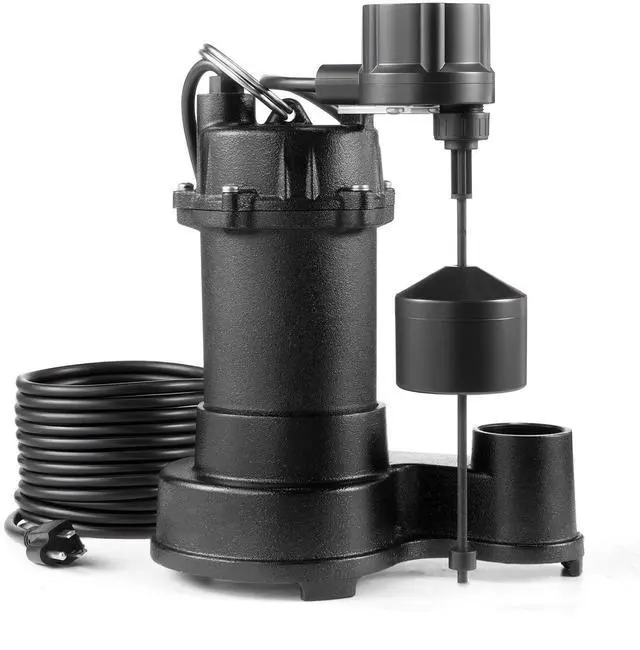 Main image of Submersible Sewage Pump, 1/3 HP, 3000 GPH Cast Iron Sewage/Effluent Pump with Automatic Float Switch, 1.5-Inch NPT Discharge, 120V, 25 ft Lift, for Basement, Septic Tank, Residential Sump Basin