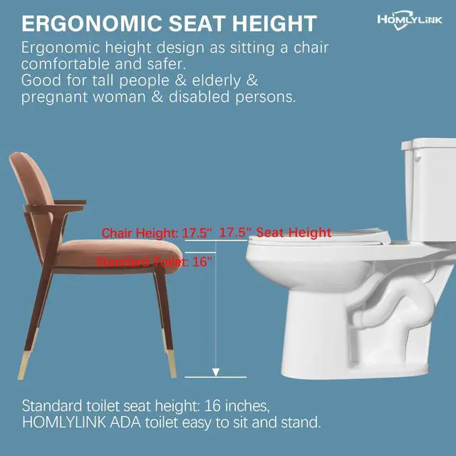 Alt view image 3 of 6 - 17 Inch Elongated ADA High Two Piece White Toilet for Bathroom | 1.28 GPF Single Flush, Comfort Seat Height 17.5 Inch Tall Toilet for Seniors, Bowl Height 16.75 Inch, 12 Inch Rough In