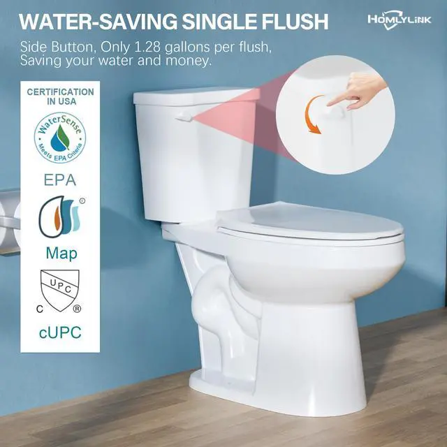 Alt view image 4 of 6 - 17 Inch Elongated ADA High Two Piece White Toilet for Bathroom | 1.28 GPF Single Flush, Comfort Seat Height 17.5 Inch Tall Toilet for Seniors, Bowl Height 16.75 Inch, 12 Inch Rough In