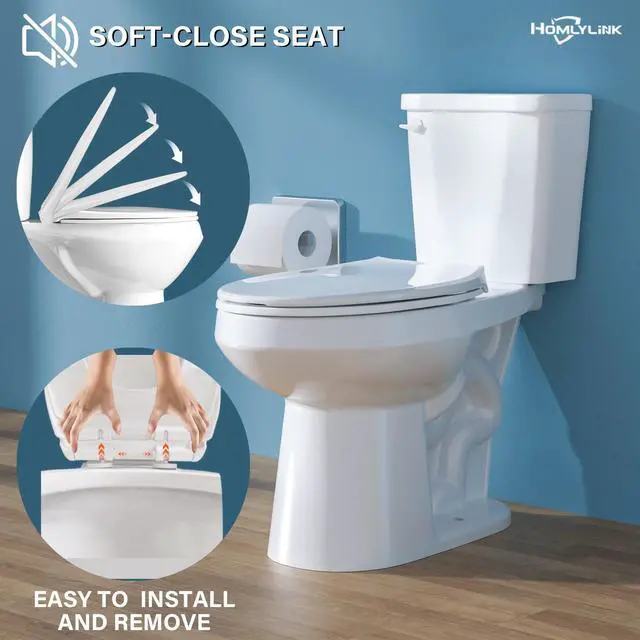 Alt view image 6 of 6 - 17 Inch Elongated ADA High Two Piece White Toilet for Bathroom | 1.28 GPF Single Flush, Comfort Seat Height 17.5 Inch Tall Toilet for Seniors, Bowl Height 16.75 Inch, 12 Inch Rough In