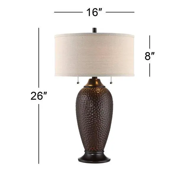 Alt view image 4 of 6 - Cody 26" High Industrial Farmhouse Rustic Modern Table Lamps Set of 2 WiFi Smart Socket Pull Chain Oiled Bronze Finish Living Room Bedroom Bedside Nightstand House Oatmeal Shade