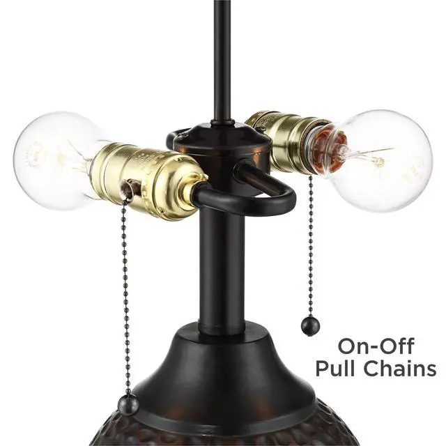 Alt view image 5 of 6 - Cody 26" High Industrial Farmhouse Rustic Modern Table Lamps Set of 2 WiFi Smart Socket Pull Chain Oiled Bronze Finish Living Room Bedroom Bedside Nightstand House Oatmeal Shade