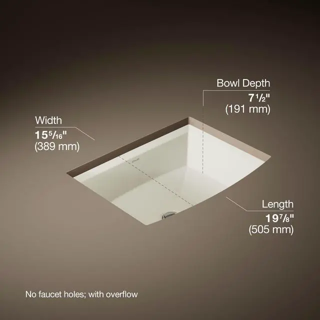 Alt view image 2 of 6 - 2355-96 Archer® 20" rectangular undermount bathroom sink, Biscuit