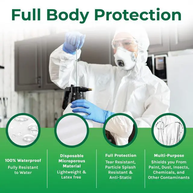 Alt view image 2 of 6 - Lightweight Disposable Coveralls with Hood - Waterproof Protective Suit for Painting, Cleaning, Construction & Spray Foam Insulation - Durable Full Body Protection - 50 Pack (XL)