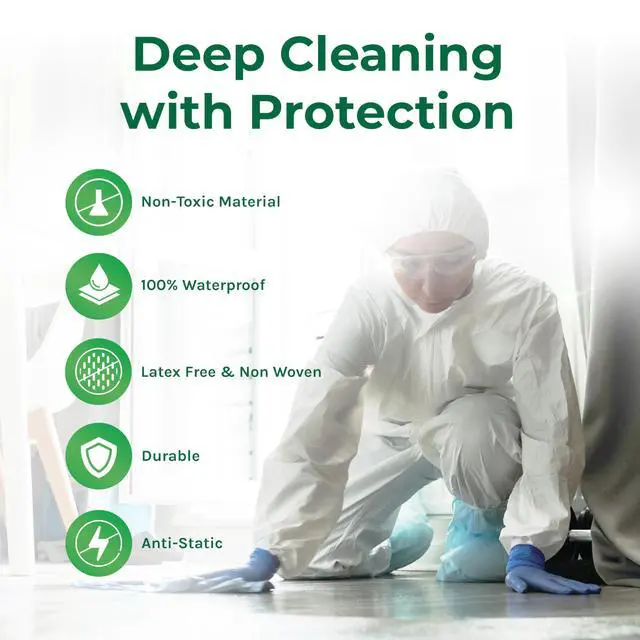 Alt view image 3 of 6 - Lightweight Disposable Coveralls with Hood - Waterproof Protective Suit for Painting, Cleaning, Construction & Spray Foam Insulation - Durable Full Body Protection - 50 Pack (XL)