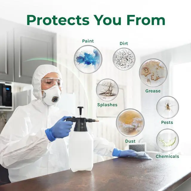 Alt view image 5 of 6 - Lightweight Disposable Coveralls with Hood - Waterproof Protective Suit for Painting, Cleaning, Construction & Spray Foam Insulation - Durable Full Body Protection - 50 Pack (XL)