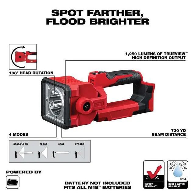 Alt view image 3 of 4 - Flashlight, Flashlights Rechargeable, Work Light, for Milwaukee 2354-20 M18 18V LED Cordless Portable Compact Search Light -Tool Only