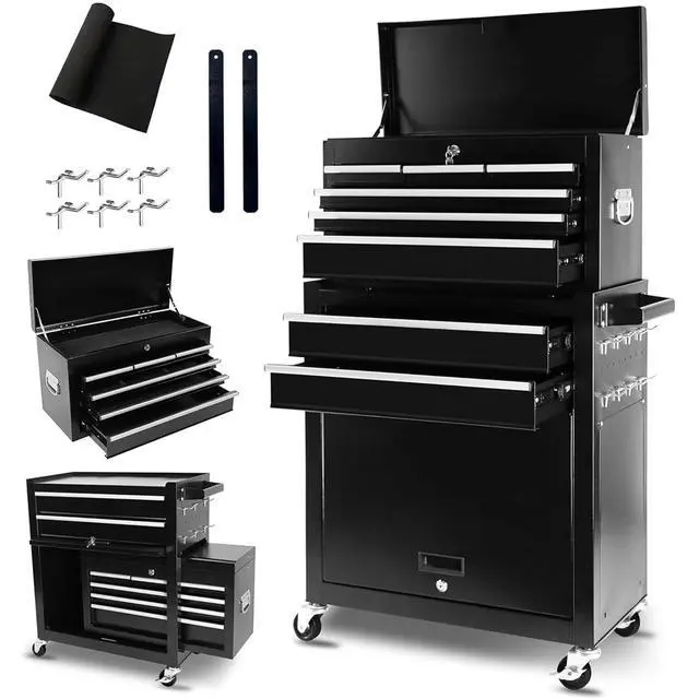 Alt view image 3 of 6 - 8-Drawer Rolling Tool Chest, 2-in-1 Detachable Tool Box Cabinet with Wheels, Lockable Metal Tool Storage with Liners for Garage Workshop, Black