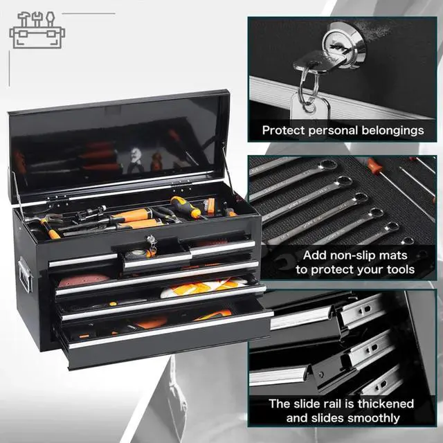 Alt view image 4 of 6 - 8-Drawer Rolling Tool Chest, 2-in-1 Detachable Tool Box Cabinet with Wheels, Lockable Metal Tool Storage with Liners for Garage Workshop, Black