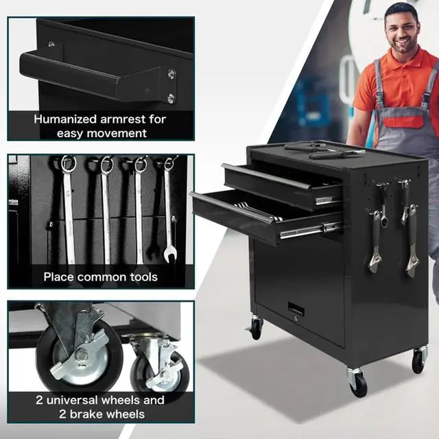 Alt view image 5 of 6 - 8-Drawer Rolling Tool Chest, 2-in-1 Detachable Tool Box Cabinet with Wheels, Lockable Metal Tool Storage with Liners for Garage Workshop, Black