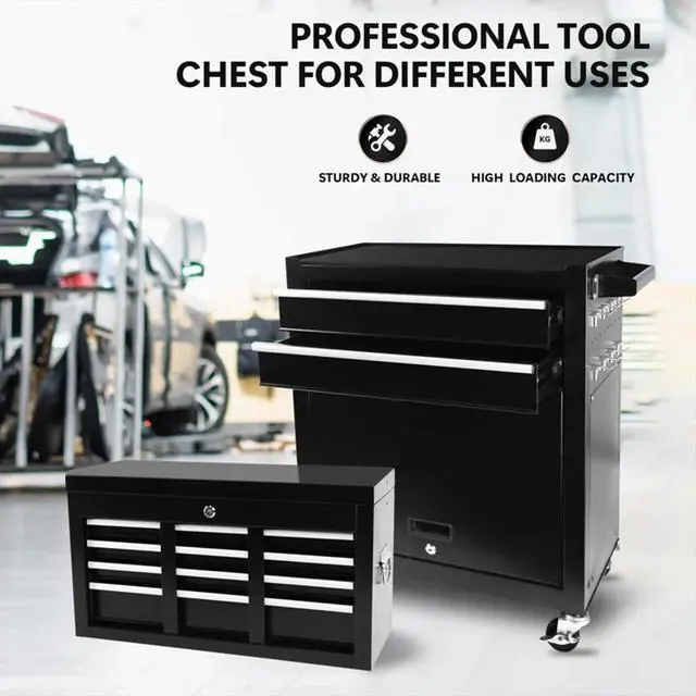Alt view image 6 of 6 - 8-Drawer Rolling Tool Chest, 2-in-1 Detachable Tool Box Cabinet with Wheels, Lockable Metal Tool Storage with Liners for Garage Workshop, Black