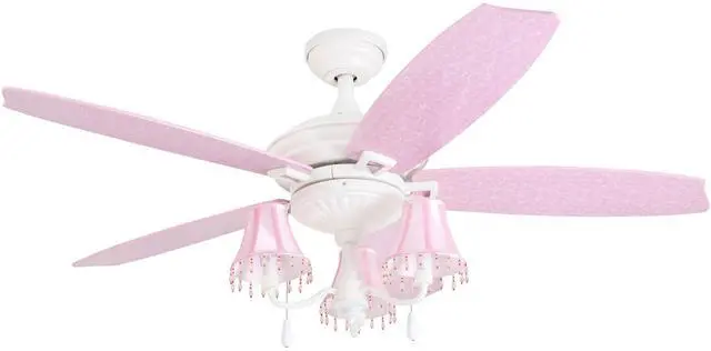 Main image of Elsa, 48 Inch Princess Style Indoor LED Ceiling Fan with Light, Pull Chain, Three Mounting Options, 5 Dual Finish Blades, Reversible Motor 50623-01 (White/Pink)