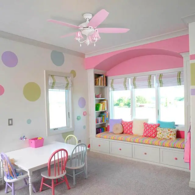 Alt view image 2 of 6 - Elsa, 48 Inch Princess Style Indoor LED Ceiling Fan with Light, Pull Chain, Three Mounting Options, 5 Dual Finish Blades, Reversible Motor 50623-01 (White/Pink)