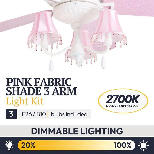 Alt view image 5 of 6 - Elsa, 48 Inch Princess Style Indoor LED Ceiling Fan with Light, Pull Chain, Three Mounting Options, 5 Dual Finish Blades, Reversible Motor 50623-01 (White/Pink)