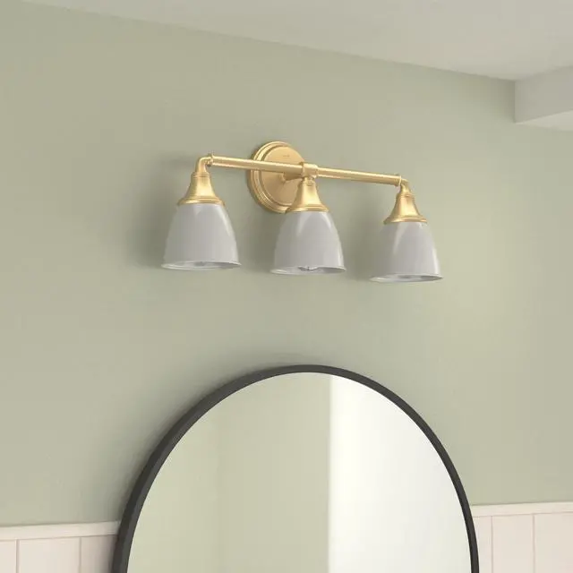 Alt view image 2 of 6 - 10572-2GL Devonshire Bathroom Vanity Fixture, Wall Sconce Lighting, Position Facing Up or Down, UL Listed, 3, Brushed Modern Brass