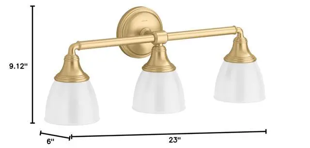 Alt view image 6 of 6 - 10572-2GL Devonshire Bathroom Vanity Fixture, Wall Sconce Lighting, Position Facing Up or Down, UL Listed, 3, Brushed Modern Brass