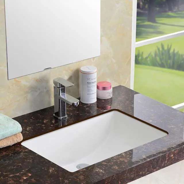 Alt view image 5 of 6 - 23 x 14 inch Undermount Bathroom Vanity Sink White Rectangle Porcelain Ceramic with Overflow - RVB0723