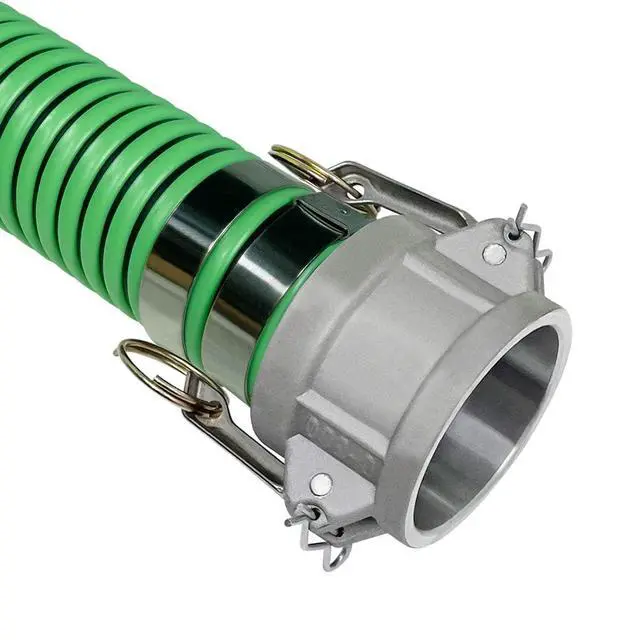 Alt view image 3 of 6 - Heavy Duty EPDM All Weather Suction Hose Assembly, Black Tube, Lime Green Helix, 2" Inside Diameter Hose with Male x Female Cam and Groove Fittings Installed, 20 ft Length