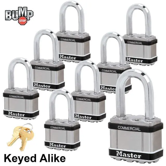 Alt view image 2 of 3 - Magnum Padlocks - 2" W x 1-1/2"L Shackle, Eight (8) Keyed Alike Locks w/ 16 Keys, M5NKALFSTS-8 w/BumpStop Technology