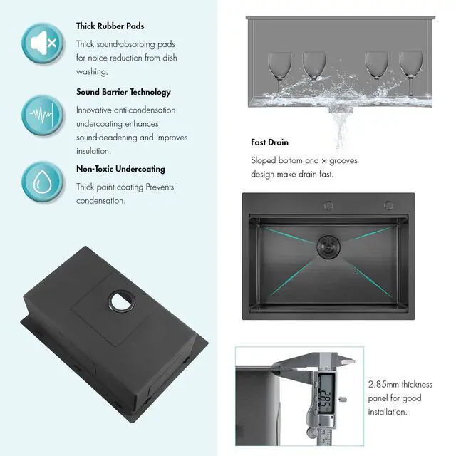 Alt view image 6 of 6 - 30 Inch Black Workstation Drop in Kitchen Sink Large Single Bowl,30x22 Inch Stainless Steel Handmade Workstation Ledge Drop in Kitchen Sink