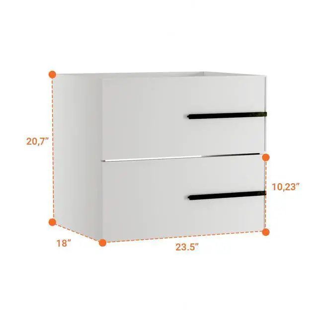 Alt view image 3 of 5 - 24 inch Floating Bathroom Vanity Without Sink, Space Saving Fluted Design for Small Bathrooms, Soft Closing Drawers & Black Handles White
