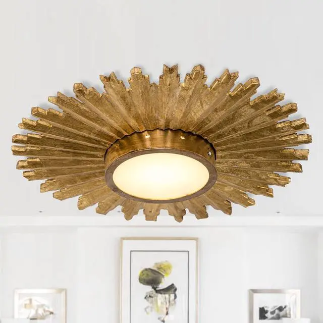 Main image of Chandeliers for Dining Room Gold Flush Mount Ceiling Lights Farmhouse Rustic Chandelier for Bedroom Living Room Kitchen Entryway, Adjustable Color Temperature, 21.5 Inch, Brass
