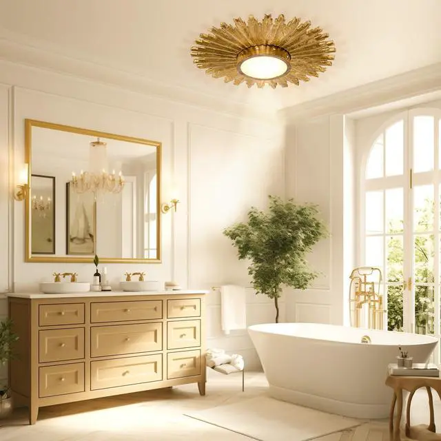 Alt view image 3 of 6 - Chandeliers for Dining Room Gold Flush Mount Ceiling Lights Farmhouse Rustic Chandelier for Bedroom Living Room Kitchen Entryway, Adjustable Color Temperature, 21.5 Inch, Brass