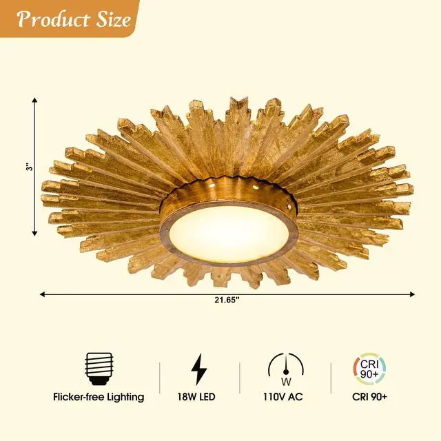 Alt view image 6 of 6 - Chandeliers for Dining Room Gold Flush Mount Ceiling Lights Farmhouse Rustic Chandelier for Bedroom Living Room Kitchen Entryway, Adjustable Color Temperature, 21.5 Inch, Brass