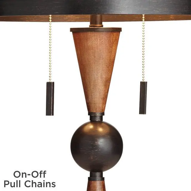Alt view image 5 of 6 - Hunter Rustic Farmhouse Table Lamp 29 3/4" Tall Cherry Wood Bronze Metal Outer Tan Fabric Inner Drum Shade for Bedroom Living Room House Home Bedside Nightstand Office Family