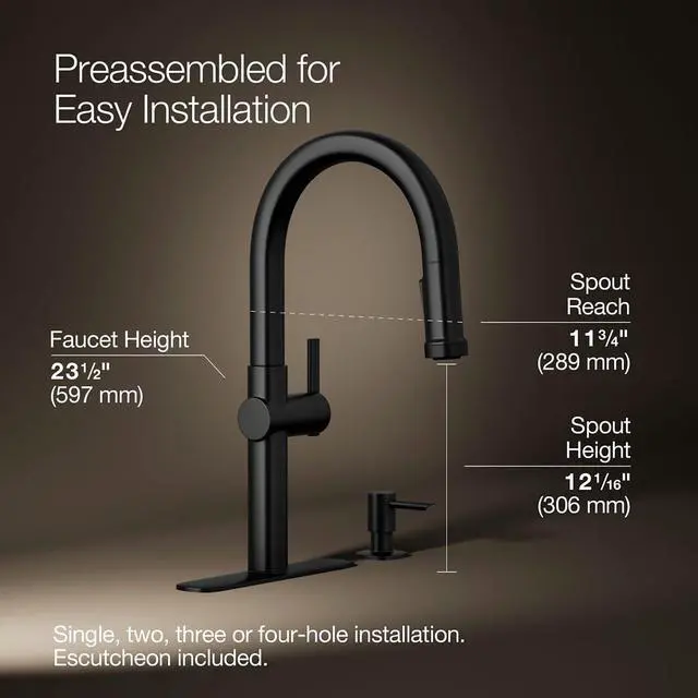 Alt view image 3 of 6 - R22153-SD-BL Rune Single Handle Kitchen Faucet with Pull Down Sprayer and Soap Dispenser, Matte Black