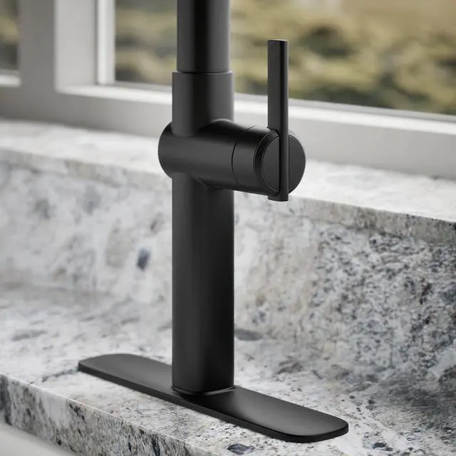 Alt view image 6 of 6 - R22153-SD-BL Rune Single Handle Kitchen Faucet with Pull Down Sprayer and Soap Dispenser, Matte Black