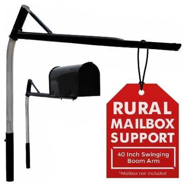 Main image of Mailbox Support with Swinging Boom Arm Complete Kit, Mailbox and Mounting Board Included, No Dig Mailbox Post, Galvanized Steel Post, Ideal for Rural and Residential, Made in USA (Black, Large)