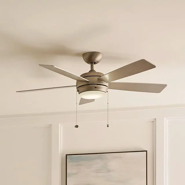 Alt view image 2 of 6 - Starkk 52" Ceiling Fan with LED Lights in Brushed Nickel, 5-Blade Traditional Fan with reversible Silver/Walnut blades, 3000K, (52" W x 13.75" H), 330174NI