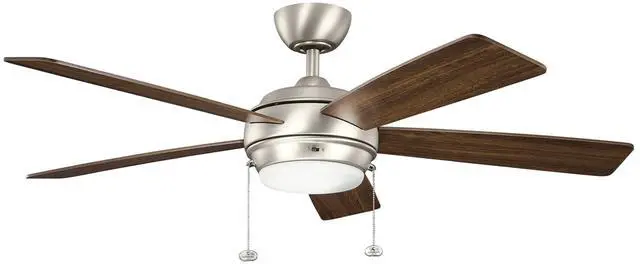 Alt view image 3 of 6 - Starkk 52" Ceiling Fan with LED Lights in Brushed Nickel, 5-Blade Traditional Fan with reversible Silver/Walnut blades, 3000K, (52" W x 13.75" H), 330174NI