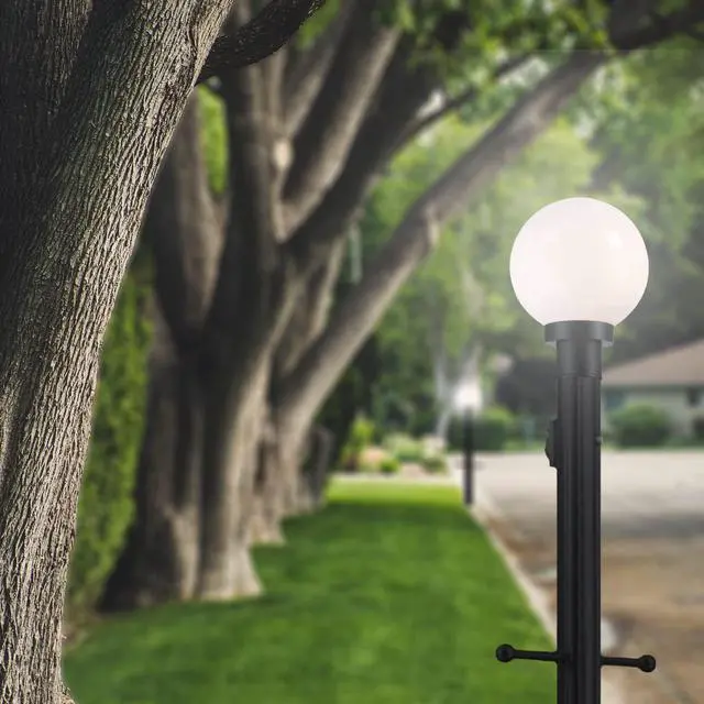 Alt view image 2 of 6 - Lamp Posts Outdoor Lighting, Light Pole, Weather Resistant Outdoor Light Fixture Aluminum Lantern Post with Ladder Rest and Decorative Spheres, Outdoor Rated, 84 Inches in Textured Black Finish