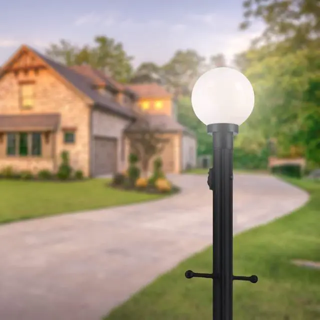 Alt view image 3 of 6 - Lamp Posts Outdoor Lighting, Light Pole, Weather Resistant Outdoor Light Fixture Aluminum Lantern Post with Ladder Rest and Decorative Spheres, Outdoor Rated, 84 Inches in Textured Black Finish