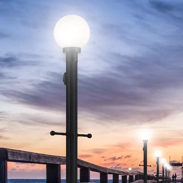 Alt view image 4 of 6 - Lamp Posts Outdoor Lighting, Light Pole, Weather Resistant Outdoor Light Fixture Aluminum Lantern Post with Ladder Rest and Decorative Spheres, Outdoor Rated, 84 Inches in Textured Black Finish