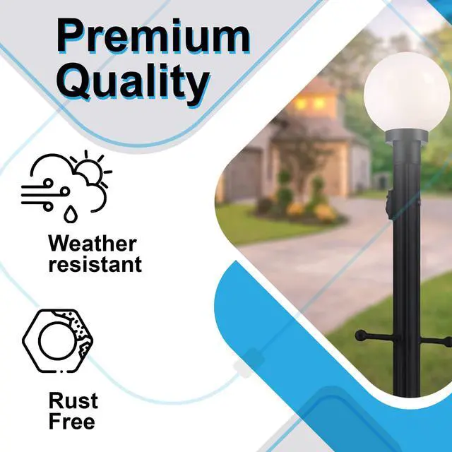 Alt view image 5 of 6 - Lamp Posts Outdoor Lighting, Light Pole, Weather Resistant Outdoor Light Fixture Aluminum Lantern Post with Ladder Rest and Decorative Spheres, Outdoor Rated, 84 Inches in Textured Black Finish