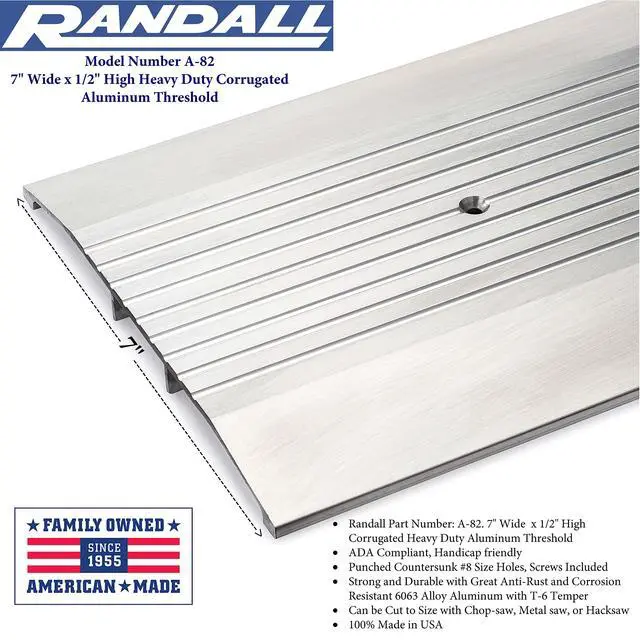 Alt view image 2 of 5 - Randall 7inches Wide x 1/2inches Heavy Duty Corrugated Aluminum Threshold Made in USA (6 FT (72 3/4Long)