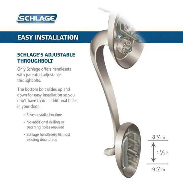 Alt view image 2 of 3 - Lock Company F58BRK619 Brookshire Exterior Handleset with Deadbolt, Satin Nickel (Exterior Half Only)