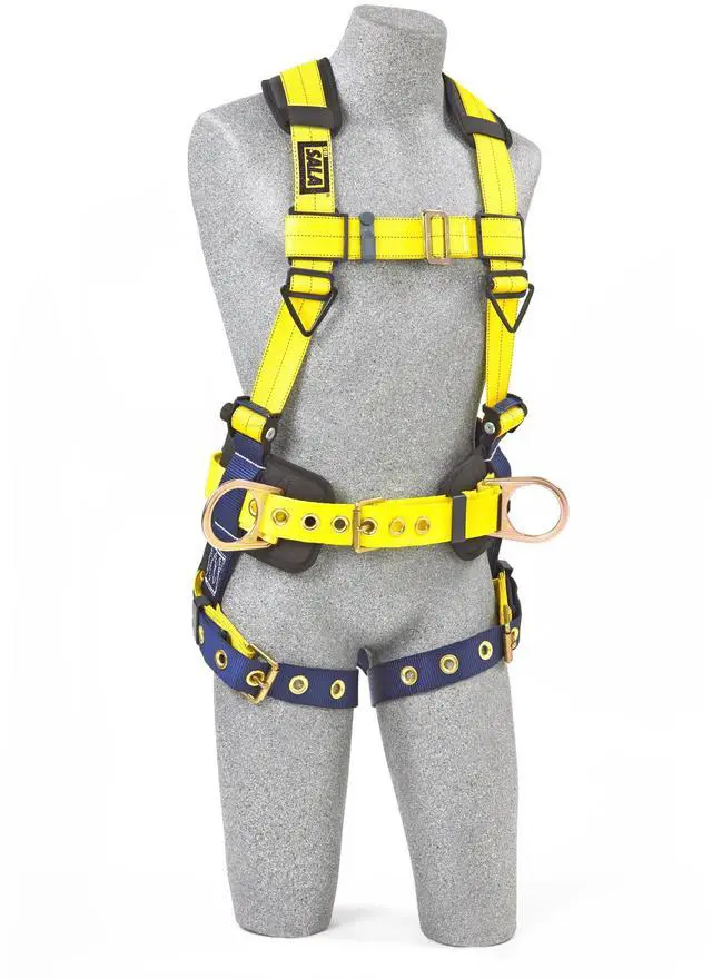 Main image of DBI-SALA Delta 1101656 Construction Harness, Back/Side D-Rings, Belt w/Sewn-In Back & Shoulder Pads, Tongue Buckle Leg Straps, X-Large, Navy/Yellow